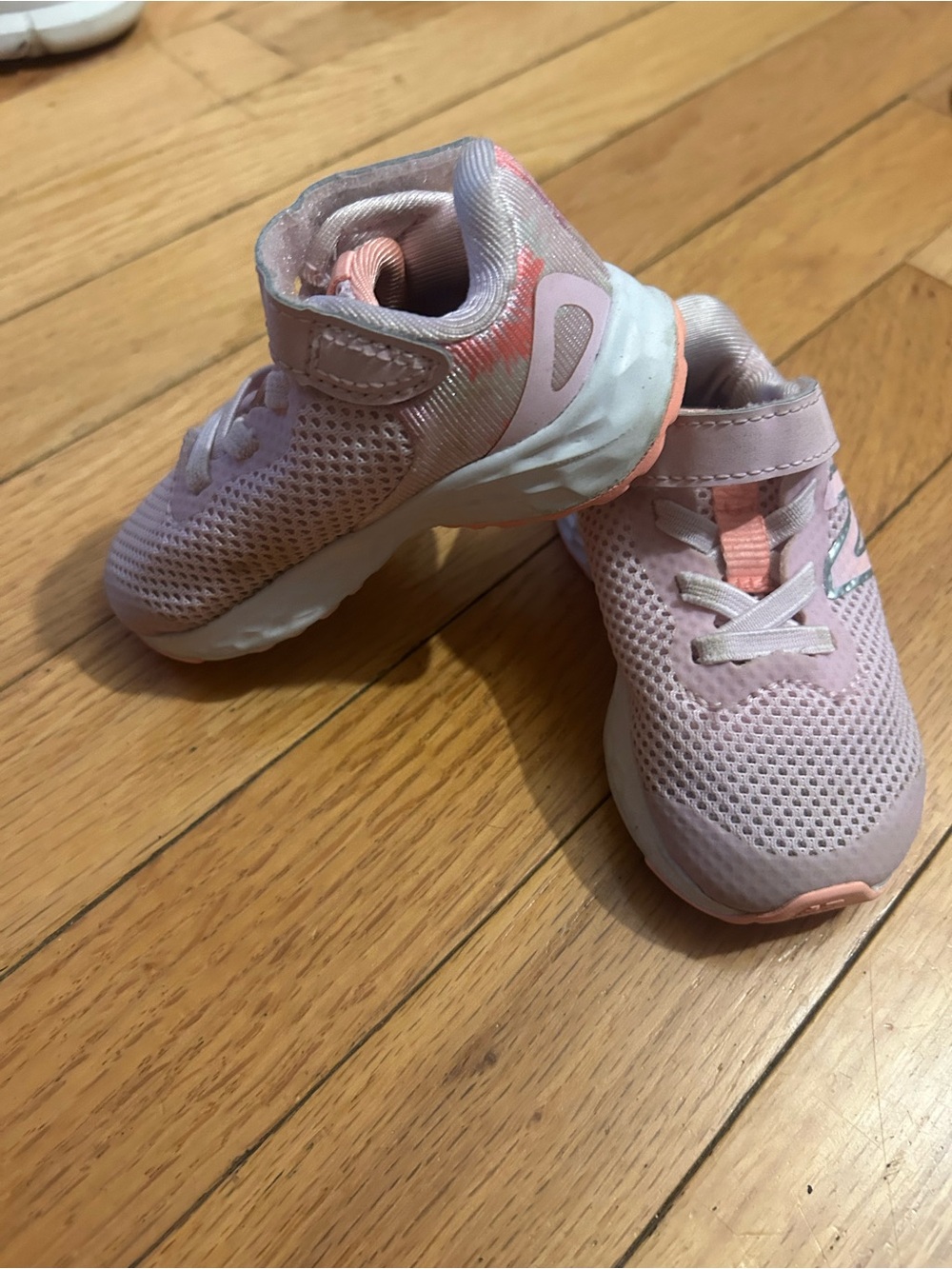 New Balance Pink and White Kids Mesh Sneaker with Hook-and-Loop Strap